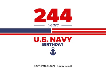 U.S. NAVY birthday. Holiday in United States. American Navy - naval warfare branch of the Armed Forces. Celebrated annual in October 13. Anchor symbol. Patriotic elements. Poster, card, banner. Vector