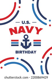 U.S. NAVY birthday. Holiday in United States. American Navy - naval warfare branch of the Armed Forces. Celebrated annual in October 13. Anchor symbol. Patriotic elements. Poster, card, banner. Vector