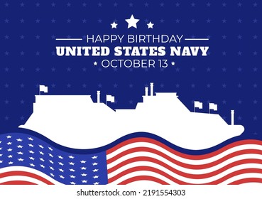 U.S. Navy Birthday on October 13th Hand Drawn Cartoon Flat  Illustration Suitable for Poster, Banners and Greeting Card in Background Style