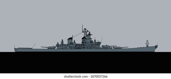 US Navy Iowa-class Battleship, 1982. Vector Image For Illustrations And Infographics.