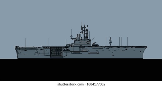 US Navy Iwo Jima class amphibious assault ship. Vector image for illustrations and infographics.