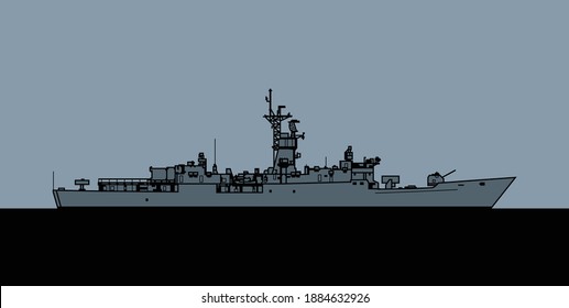 US Navy Knox class frigate. Vector image for illustrations and infographics.