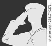 US Navy sailor saluting silhouette. Vector illustration
