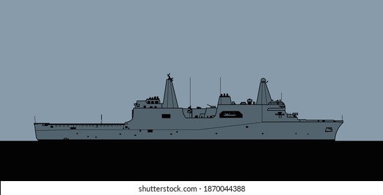 US Navy San Antonio-class amphibious transport dock. Vector image for illustrations and infographics.