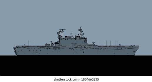 US Navy Tarawa class amphibious assault ship. Vector image for illustrations and infographics.