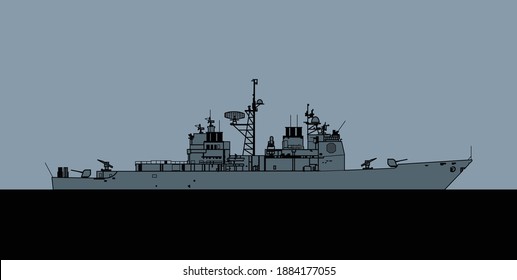 US Navy Ticonderoga Class Guided Missile Cruiser. Vector Image For Illustrations And Infographics.