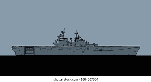 Kriegsschiff. Amphibisches Angriffsschiff. Vektorbild für Illustrationen und Infografiken.