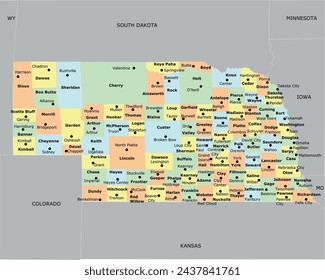 US Nebraska State Map with 93 counties