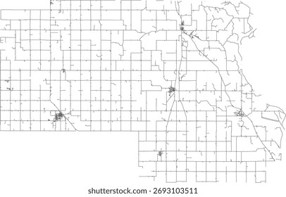 US Nebraska State Thurston County Roads vector 2024 for all roads
