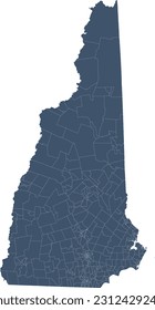 US New Hampshire State Map with Census Tracts Boundaries