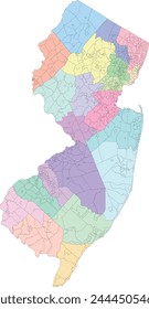 US New Jersey State Map With Govt admin wards by County