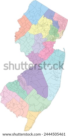 US New Jersey State Map With Govt admin wards by County