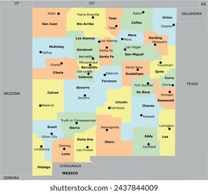 US New Mexico State Map with 33 counties