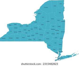 US New York county map with 62 Counties’ Names and Boundaries, all text in one layer could be hidden.