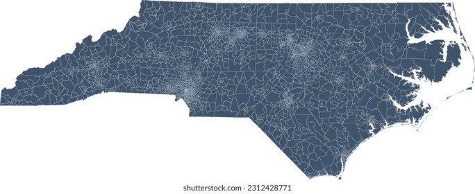 US North Carolina State Map with Census Tracts Boundaries