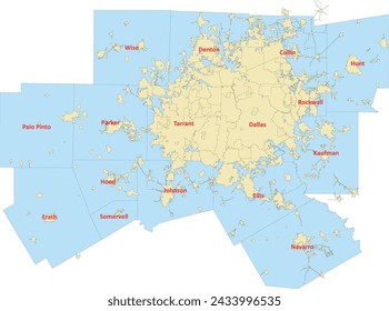 US North Central Texas County map with Cities Region (2023)