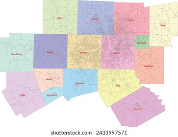 Mapa del centro norte de Texas con los grupos de bloques del censo 2020 por 16 condado