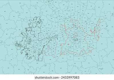 US North Central Texas State Map with Zip Code Tabulation Areas Region (2021) for Dallas–Fort Worth–Arlington Region