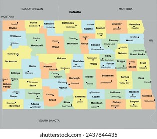 US North Dakota State Map with 53 counties