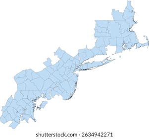 Mapa de la megalópolis del noreste de EE. UU. con condados en un solo color