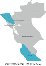 US Northern California Megaregion with Metropolitan Statistical Areas MSA and Combined statistical area CSA