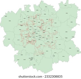 US Ohio Columbus City Map with zipcodes and outline boundary