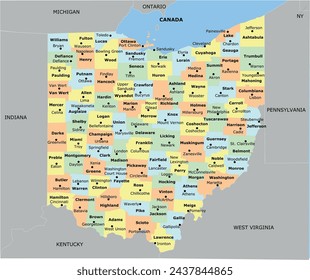 US Ohio State Map with 88 counties