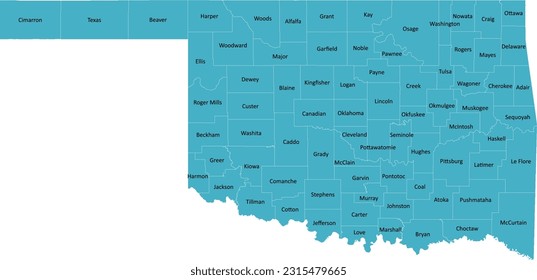 US Oklahoma county map with 77 Counties’ Names and Boundaries, all text in one layer could be hidden.