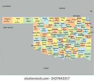 US Oklahoma State Map mit 77 Countys