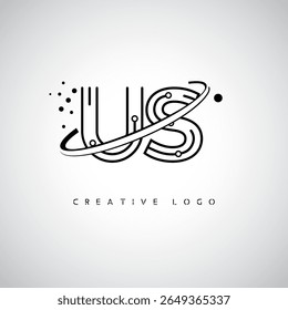 US Orbit Monogram Logo - Futuristic Minimal Letter mark with Circular Line Art, Tech-Inspired Dots and Space Motion Concept for Modern Branding Identity (Logotipo de Monograma de Órbita dos EUA - Marca de Letra Mínima Futurista com Linha de Arte Circular, Pontos Inspirados na Tecnologia e Conceito de Movimento Espacial para Identidade de Marca Moderna)