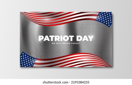 US Patriot Day illustration. patriotic templates for greeting cards, posters, banners. American flag, holiday message. We will never forget the Victims of 9.11 Terrorist Attacks