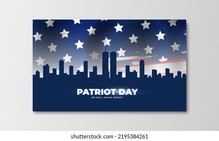 US Patriot Day illustration. patriotic templates for greeting cards, posters, banners. American flag, holiday message. We will never forget the Victims of 9.11 Terrorist Attacks