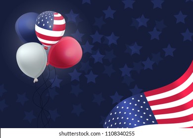 US Patriotic balloons and flag specially for the Fourth of July. Memorial Day. Martin Luther King Day. Country National Colors.