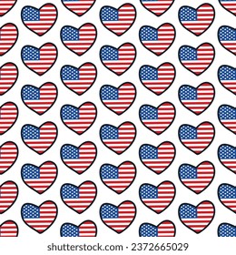 US patriotic pattern. Print for textile, wallpaper, covers, surface. Seamless decorative elegant pattern with American hearts. Retro stylization. For fashion fabric.