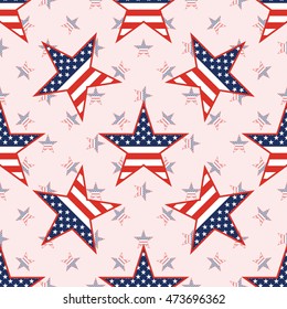 US patriotic stars seamless pattern on national stars background. American patriotic wallpaper with US patriotic stars. Tiling pattern vector illustration.