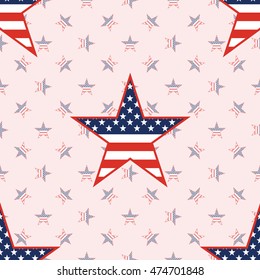 US patriotic stars seamless pattern on national stars background. American patriotic wallpaper with US patriotic stars. Surface pattern vector illustration.