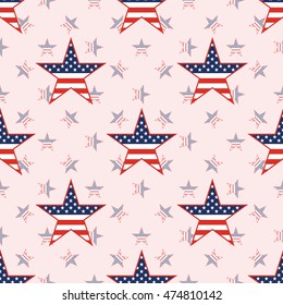 US patriotic stars seamless pattern on national stars background. American patriotic wallpaper with US patriotic stars. Repeated pattern vector illustration.