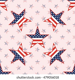 US patriotic stars seamless pattern on national stars background. American patriotic wallpaper with US patriotic stars. Scalable pattern vector illustration.