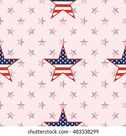 US patriotic stars seamless pattern on national stars background. American patriotic wallpaper with US patriotic stars. Ornament pattern vector illustration.