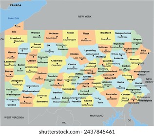 US Pennsylvania State Map with 67 counties