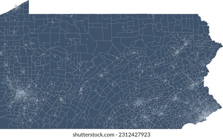  US Pennsylvania State Map with Census Tracts Boundaries