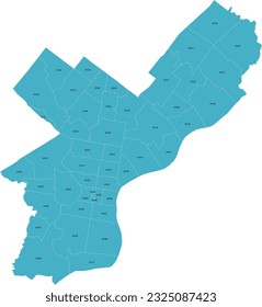 Mapa del código postal de la ciudad de Filadelfia, estado de Pensilvania, Estados Unidos