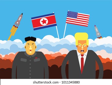 U.S. President Donald Trump And North Korean Leader Kim Jong-un  : Illustration Of North Korea And United States Conflict