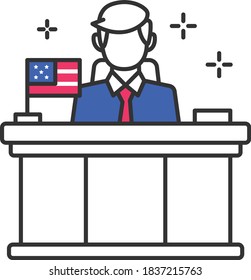 US President Sitting At Desk At White House Oval Office Working Concept Vector Icon Design, Presidential Elections 2020 In United States Symbol On White Background