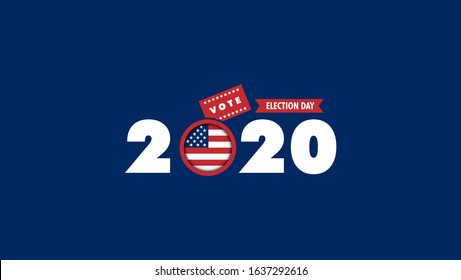 US Presidential election 2020 vote labels with flag,star and ribbon on  blue background