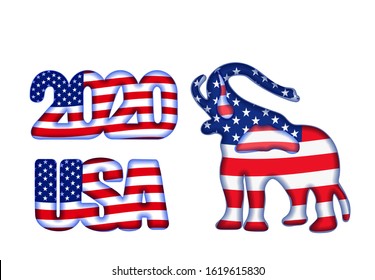 US presidential election until 2020. The symbol of the Republican Party. Balloons. Elephant and the inscription in the color of the flag. Vector illustration