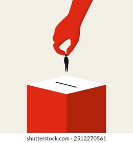 US presidential election vector concept illustration. Campaign banner, casting man into ballot box. Minimal design, eps10.