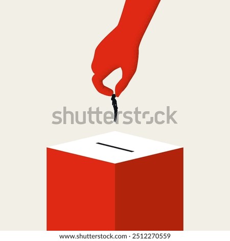 US presidential election vector concept illustration. Campaign banner, casting woman into ballot box. Minimal design, eps10.