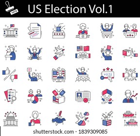US Presidential Election vector Icons set,  elements to promote voter participation in future United States elections color symbol on white background, 