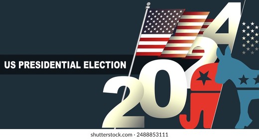 Elección Presidencial de EE.UU. VOTO 2024 Anuncio, Antecedentes, Web, Plantilla de diseño. Mapa de los estados americanos, concepto de campaña electoral americana